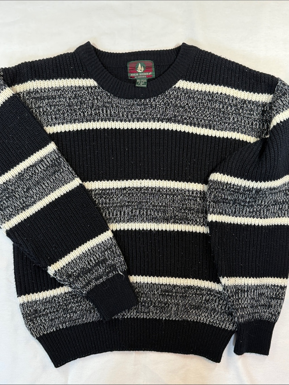 High Sierra Mervyns Vintage 90s Striped Knit Crewneck Sweater Black M